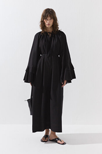 Hooopstore Volan Sleeve Voile Black Dress
