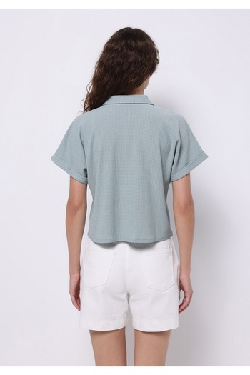 Colin's Regular Fit Shirt Neck Jacquard Women's Green Short Sleeve T-Shirt