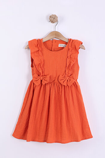 Pollito Girl's Bow Detailed Lined Muslin Dress
