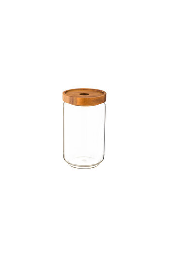 Dania Clear glass jar with wooden lid, wooden spoon and airtight seal, size 15*10 cm
