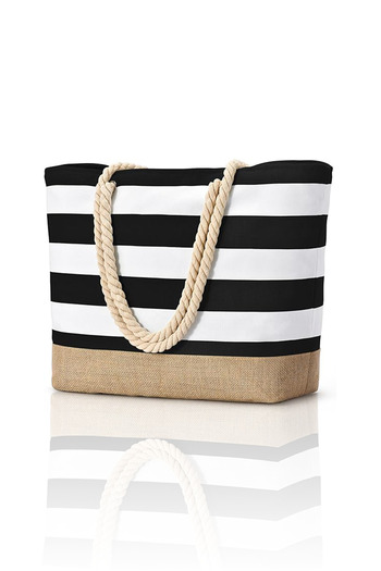 D'VERS Black Water and Sand Proof Jute Fabric Detailed Large Size Beach Bag