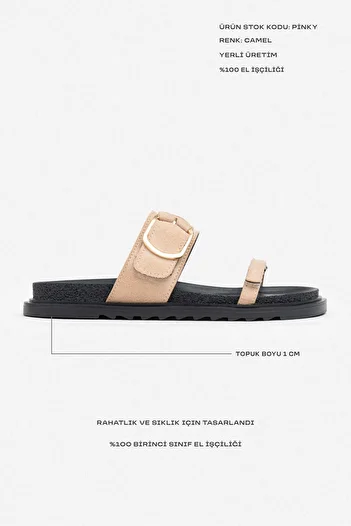 NİŞANTAŞI SHOES Дамски чехли от светлокафяв велур с велкро катарама и плоска подметка