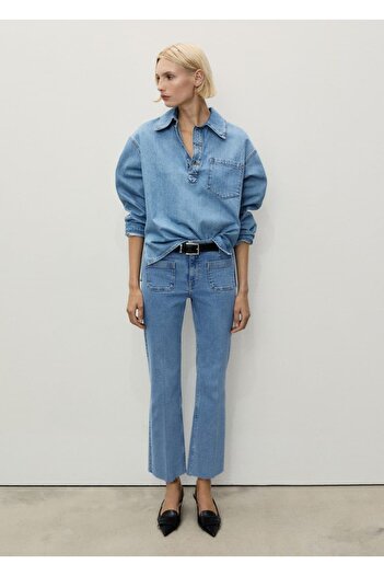 MANGO Woman Flare Jean Pants with Pockets