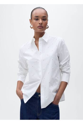 MANGO Woman Cotton Shirt with Pearl