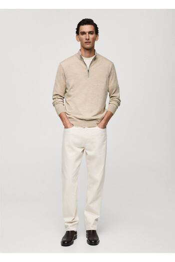 MANGO Man 100% Merino Wool Perkins Collar Zipper Sweater