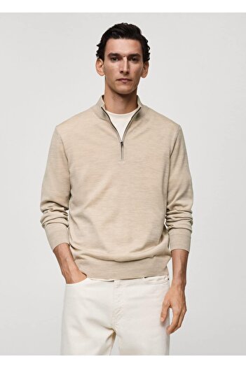 MANGO Man 100% Merino Wool Perkins Collar Zipper Sweater