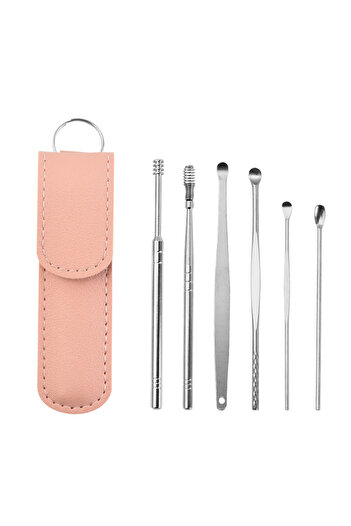 Choice3 Pink A Ear Cleaning Tool Stainless Steel Ear Pick Kit &1Pc Storage Bag Earwax Remover Tool