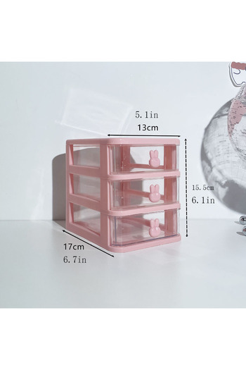Choice Three layers pink Clear Stacking Drawer Organizer - Multi-Tier PP Storage Box for Office/Beauty Prod