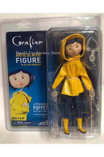 Choice1 with box G NECA Anime Coraline Doll Articulated Anime Figure Raincoat Sweater In Striped Shirt Toy L