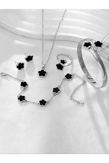 Choice1 SLBK 5pcs Lucky Five-petal Flower Women's Jewelry Set, Fashion Flower Bracelet + Necklace + Earrings