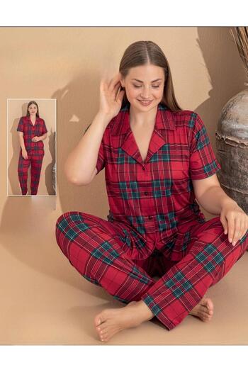 Babishop Boyraz Women Milan Large Size Buttoned Short Sleeve Thin Pajama Set 11081 - 1 Piece