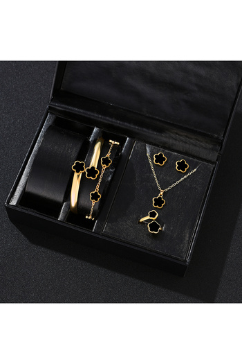 Choice H431-GDBK 5pcs Lucky Five-petal Flower Women's Jewelry Set, Fashion Flower Bracelet + Necklace + Ear