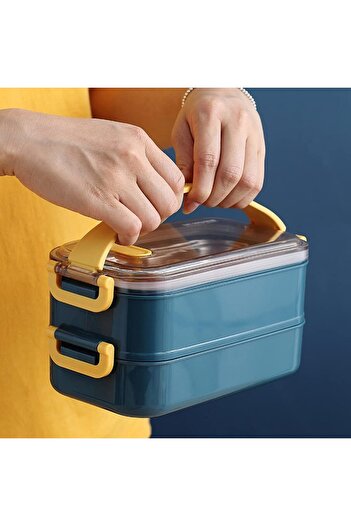 COOYA Stainless Steel Lunch Box, 1.6 Liters, 22x11x12 Cm, Stackable, Suitable for Daily Use, Dark Blue