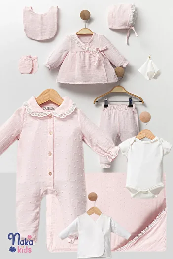 Cassiope Naka Concept Cotton Dream Pink Muslin Newborn Baby Girl Hospital Exit Set