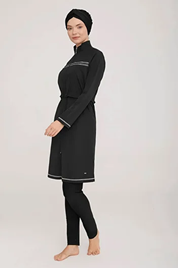 Bravie Women's Full Zipper Line Detailed Large Size Hijab Swimsuit - - 1329