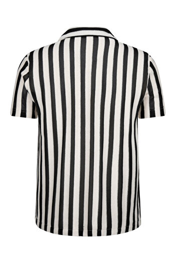 Hatemoğlu Ecru Striped Regular Fit Polo Neck T-Shirt