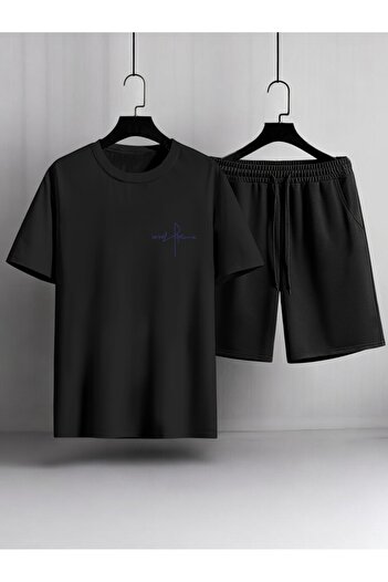 uyguntarz Σετ σορτς μπλουζάκι με στάμπα Unisex Pocket Signature Design