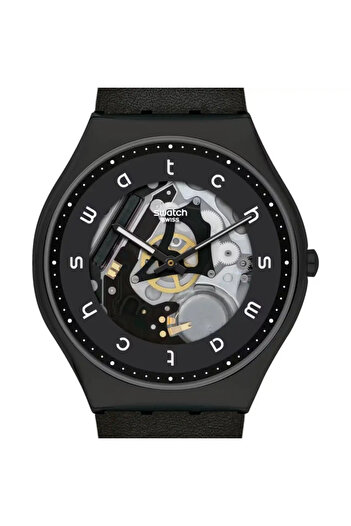 Swatch Men’s Analogue Quartz Movement Watch with Stainless Steel 42mm Case and Leather Bracelet