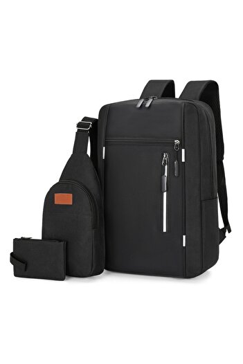 OEM 3-piece set, Smart Pack Backpack, Black, oxford canvas, external usb port