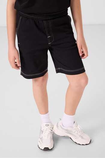 TOMMY LIFE Black Cotton Oversize Fit Woven Lightweight Flexible Chino Boy Shorts Suit - 11279