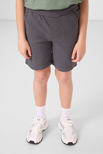 TOMMY LIFE Light Green-Anthracite Cotton Oversize Fit Woven Lightweight Flexible Chino Boy Shorts Suit - 11279