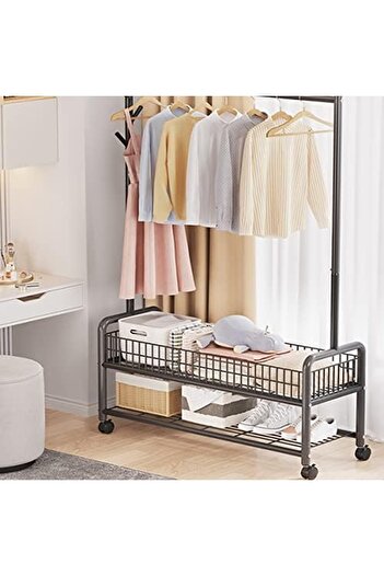 rexa Clothes Rack With 2 Tier Storage Shelf, 3-In-1 Design, 4 Wheels Garment Organizer for Indoor Bedroom
