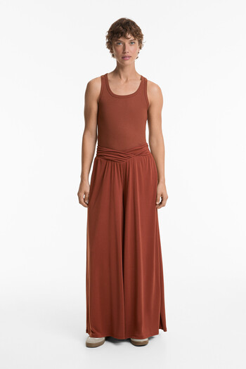 Oysho Extra Wide Floaty V-cut Waist Trousers With Modal