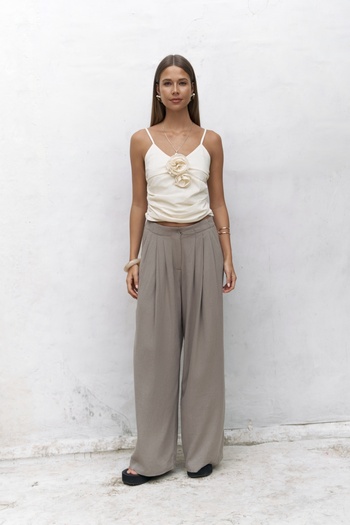 BOHEMAİ Mahoney Smoked Linen Palazzo Trousers