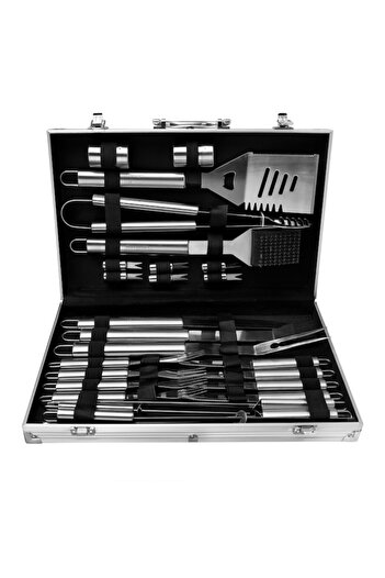 MACVI Macvi® 25-piece grill accessory set, premium stainless steel, aluminum carrying bag 43x27x8cm