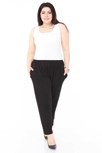 modayız Black Stretchy Plus Size Pants 12C-0986