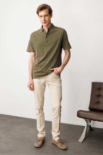 Desen Triko Men's Polo Neck T-shirt Khaki