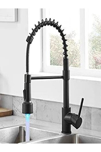 FLEKO Işıklı Siyah Spring Mutfak İçin Uygun Aşağı Çekme 2 Fonksiyon Çıkışlı Mutfak Bataryası