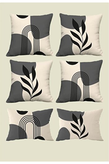 Hayal Dekoratif Bohemian Boho Themed Gray Cream Color Digital Printed Gift Throw Pillow Pillow Case Set 6Pcsboho