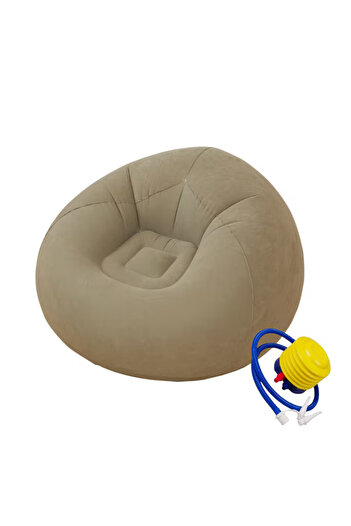 MACVI Macvi® Lazy Bag Inflatable Lounger with Pump Included, 110x110x85 cm, Portable, Indoor/Outdoor, Gray