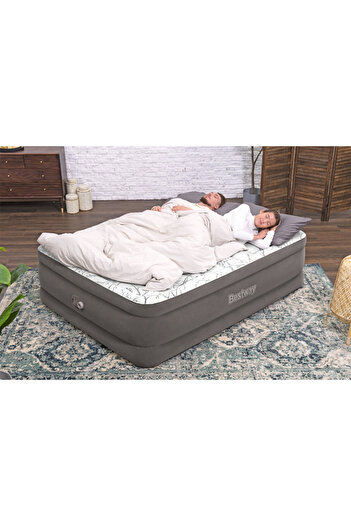 BESTWAY Tritech Fashion Flock Air Mattress Queen Built-in Ac Pump 2.03m X 1.52m X 56cm - 26-6713e