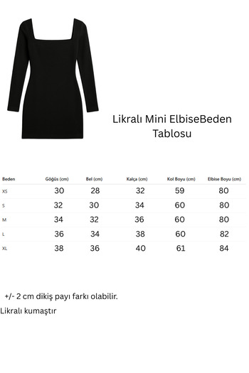 MEGOMEL Siyah Kare Yaka Uzun Kollu Likralı Mini Elbise ( Mevsimlik ve Kışlık )