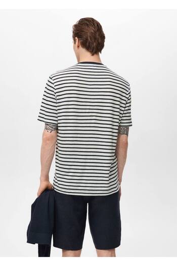 MANGO Man Slim fit çizgili keten tişört