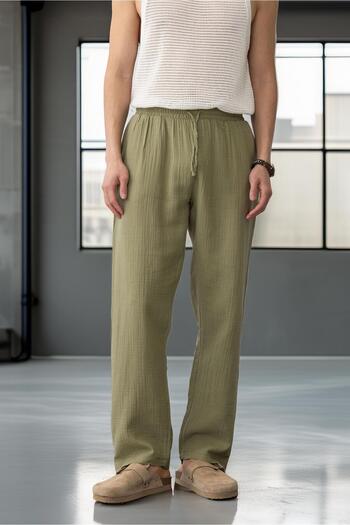 Valiberta Hafif ve Rahat Müslin Baggy Erkek Pantolon - Haki