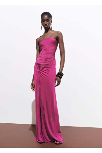 MANGO Woman Drape Strapless Dress