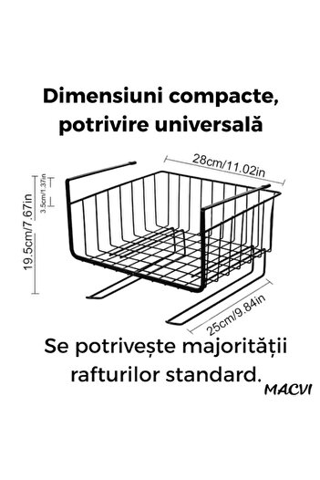 MACVI Macvi® black metal organizer, hanging, under shelf mounting, no drilling, ideal for kitchen/bathroom