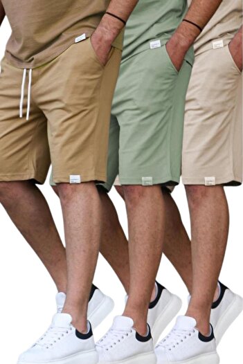 Madmext Cappuccino-Green-Stone Color Basic 3-Piece Shorts Set E7421