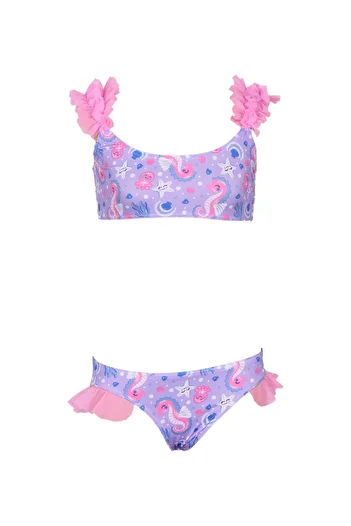 Kom Tulle Detailed Patterned Girl's Bikini Set