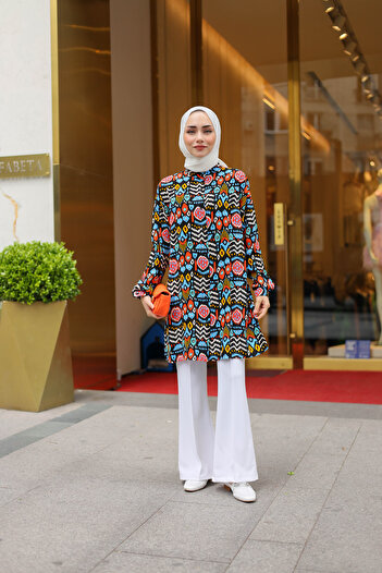 Lamazi Veil Ethnic Pattern Button Hijab Women's Shirt