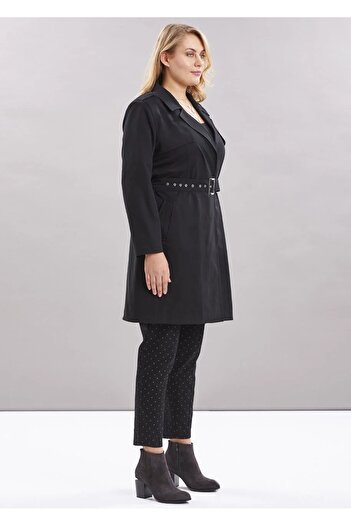EVEN plus size Siyah Büyük Beden Büyük Beden Trençkot