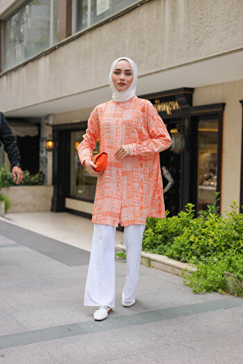 Lamazi Veil Ethnic Pattern Button Hijab Women's Shirt