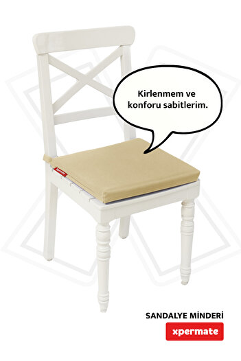 XPERMATE Fermuarlı Sandalye Minderi Su İtici Kumaş 40x40 cm Sünger Sandalye Minderi Bağcıklı Bej