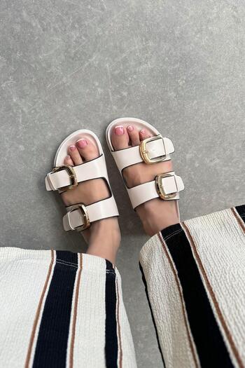 STRASWANS Bonita Women's Buckle Detail Daily Comfort Slippers Beige