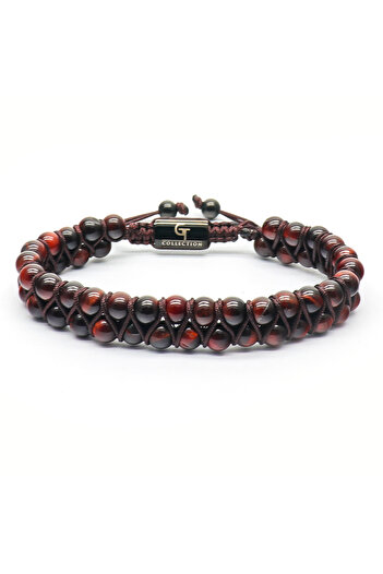 GT Collection GT Collection Double Bead Men's Bracelet with RED TIGER EYE Energy Stones One Size & Adjustable Cord