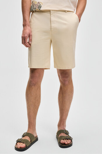 GRIMELANGE Teemo men's zipper with side pockets Stretch Fabric Slim Fit light beige shorts