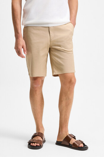 GRIMELANGE Teemo men's zippered side pockets Stretch Fabric Slim Fit beige shorts